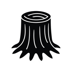 Tree stump silhouette isolated on white background