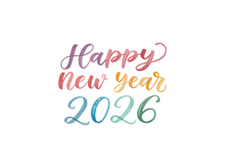 Vector brush calligraphy banner in watercolor style with Happy New Year text. Vibrant seasonal design for holiday cards, festive posters, and celebration greetings.