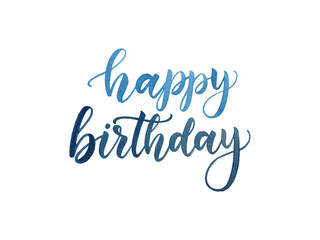 Watercolor hand-drawn “Happy Birthday” calligraphy lettering in a cheerful and artistic vintage style, great for greeting cards, poster designs, invitations and festive banners