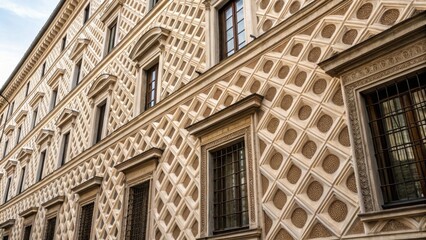 Obraz premium Intricate patterned facade of a historic building in urban setting.
