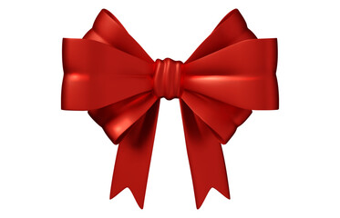 Red festive bow. Elegant decorative ribbon for gift wrapping, holiday packaging, or birthday celebration. Realistic vector element, isolated on white.