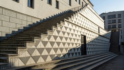 Obraz premium Staircase with geometric design and textured surfaces in urban setting.