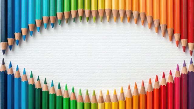 Colorful pencils frame on white background