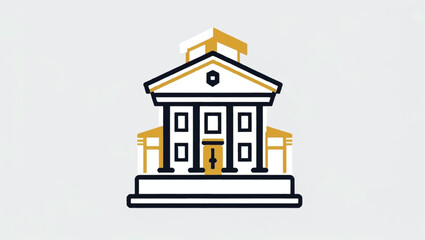 School building icon in flat style. College education vector illustration on white isolated background. Bank, government business concept.