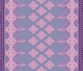 Pixel fabric pattern, abstract, ethnic, pixel style, full fabric pattern, purple, pink, mint green for textile, cloth, clothes, curtains, carpets, pillows, vector illustration