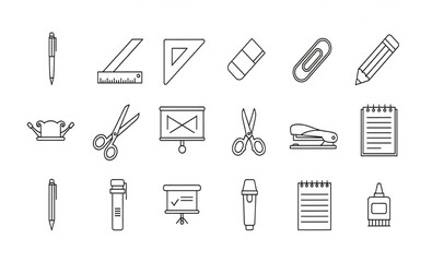 Stationery icons on white background
