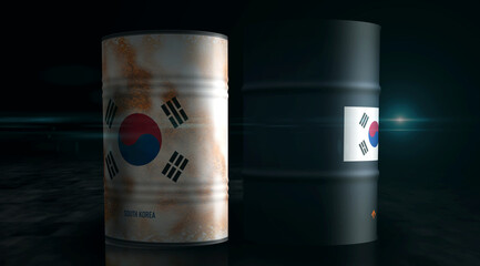 South Korea chemical and oil fuel barrels in row
