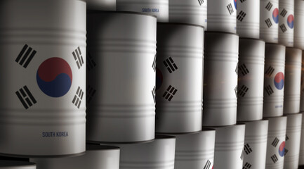 South Korea chemical and oil fuel barrels in row