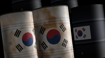 South Korea chemical and oil fuel barrels in row