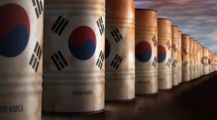 South Korea chemical and oil fuel barrels in row
