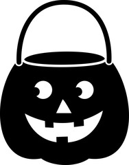 Halloween Pumpkin Candy Bucket Silhouette Icon isolated. 
Jack-o-Lantern Trick or Treat Bucket Vector.
Black Halloween Candy Bag Illustration.
Transparent background. SVG file.