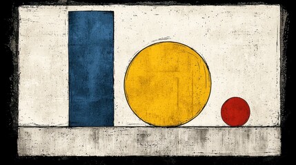 Abstract Geometric Composition with Blue Rectangle and Yellow Circle