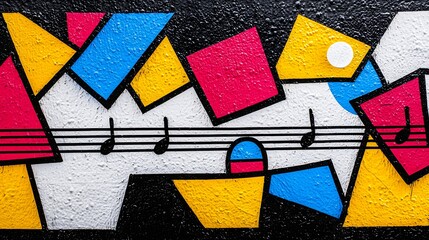 Abstract Graffiti Art with Geometric Shapes and Musical Notes