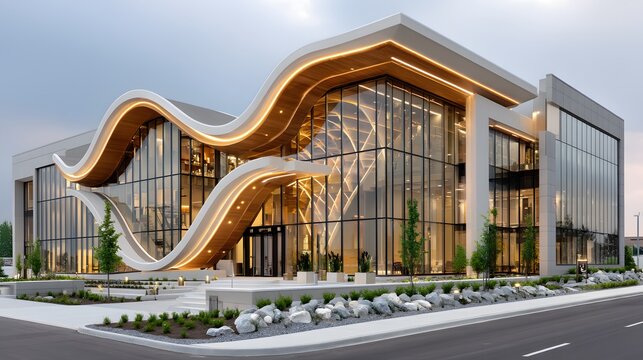 Futuristic glass building design high resolution picture