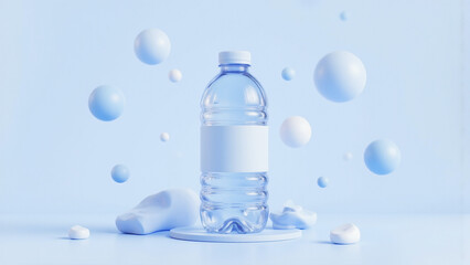 Minimalist 3D Render of a Water Bottle on Blue Background