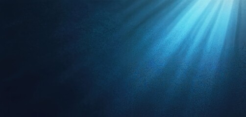 Obraz premium Abstract gradient illustration. Dark blue background. Light blue rays, grainy texture, noise effect. Banner design with copyspace. Futuristic style, technology, wallpaper.