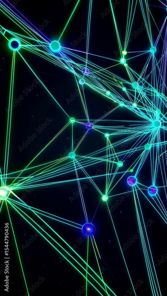 Poster abstract neon network of glowing lines and nodes in a digital space