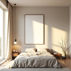Modern Living Room Frame Mockup – ISO A Paper Size Poster on Wall, Interior Scene with Home Background, 3D Render for Art & Print Display