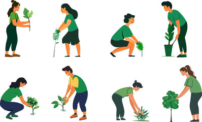 Gardening Team: A vibrant illustration showcasing a diverse team of individuals engaged in various gardening activities, including planting, tending, and caring for plants.
