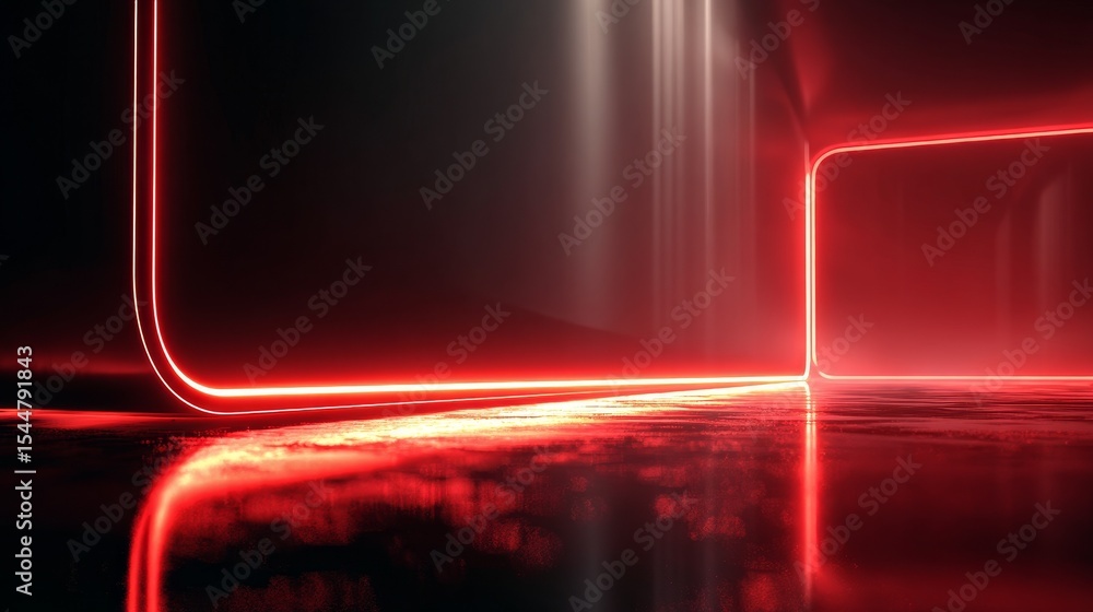 Poster futuristic background with dramatic black to red gradient, ambient red light, soft glowing reflectio