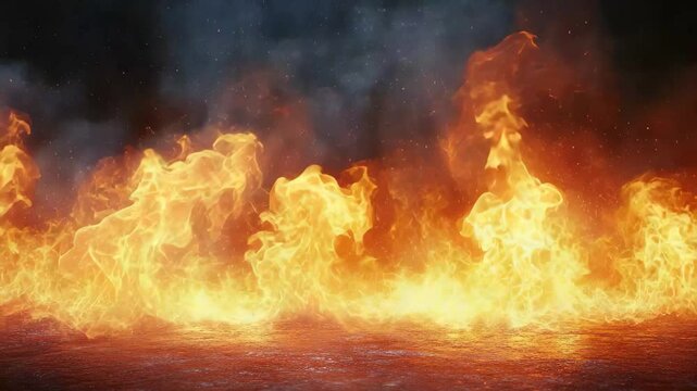 Waves of bright flames surge through the darkness, creating a captivating dance of light and heat. Watch as flickering tongues of fire illuminate the night and evoke awe and wonder.