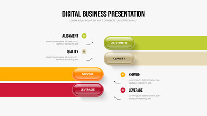 Financial Portfolio 4 Option Infographic Presentation Template. Digital Visualization Four Step Diagram Frame Layout. Company Launch Slide Design Vector Illustration.