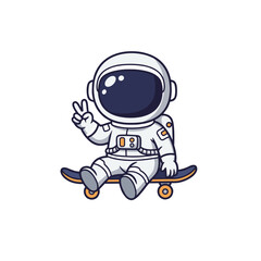Isolated illustration of the astronaut on the skateboard. Vector color illustration.