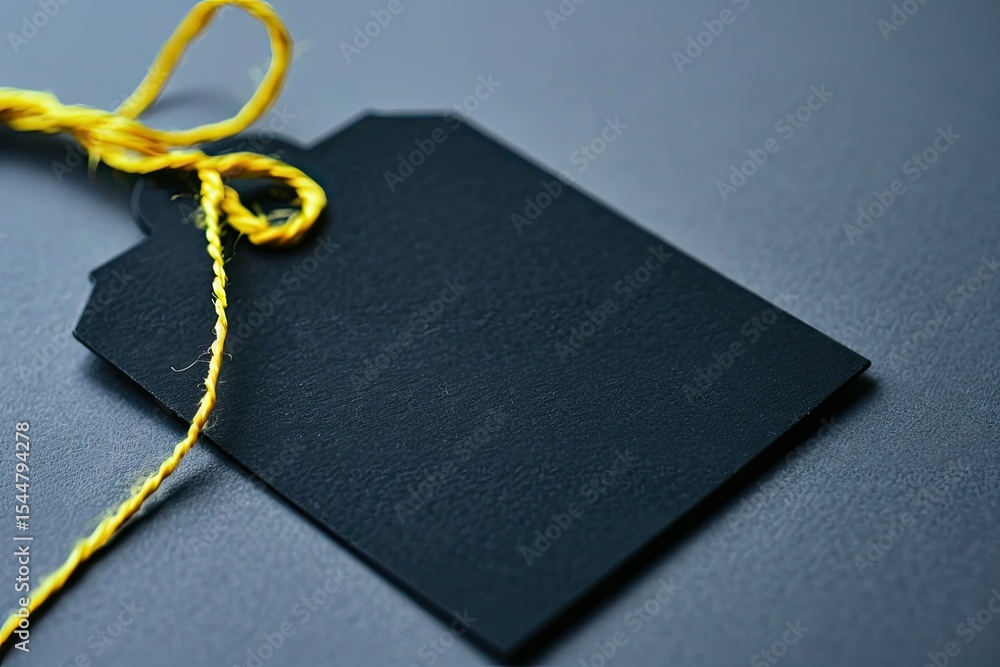Poster vibrant image of white tag with black mockup text and yellow string