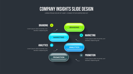 Market Report Four Option Infographic Presentation Template. Project Analysis Slideshow Design Vector Illustration. Enterprise Portfolio 4 Element Diagram Slide Layout.