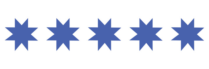 A set of blue star shape isolated on white background. 5 blue star for review isolated. 