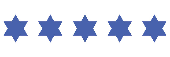 A set of blue star shape isolated on white background. 5 blue star for review isolated. 