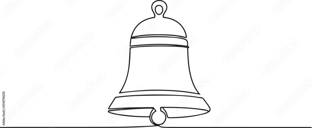 Poster continuous single line drawing of a decorative bell with handle and curved shadow line