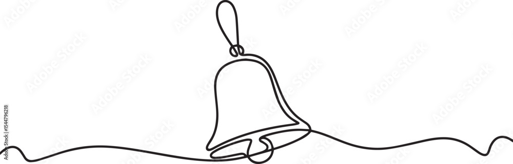 Poster continuous single line drawing of a decorative bell with handle and curved shadow line