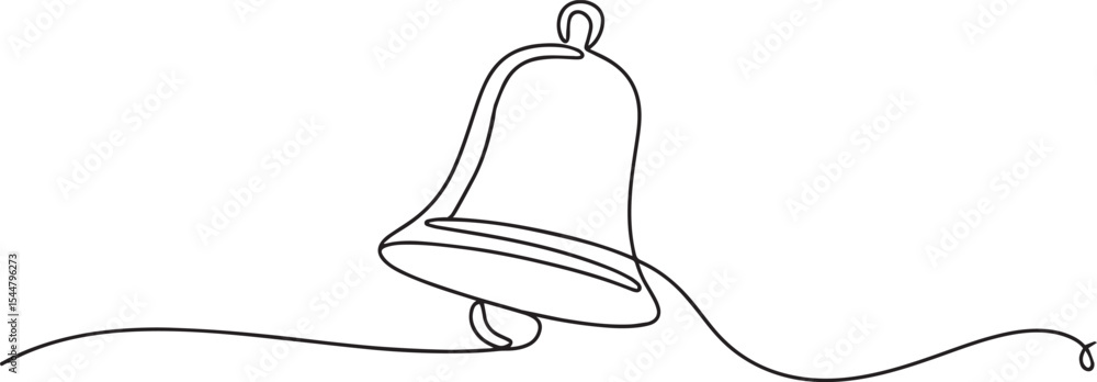 Poster continuous single line drawing of a decorative bell with handle and curved shadow line