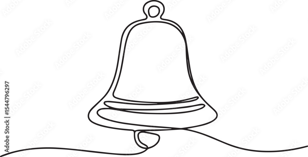 Poster continuous single line drawing of a decorative bell with handle and curved shadow line