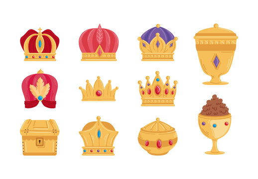 Colorful Epiphany Golden Crown Royal Treasures Icons Set