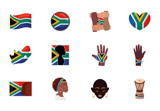 Colorful Heritage Day Celebration South Africa Culture Illustrations Set