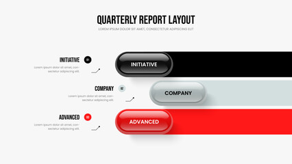 Product Review 3 Step Infographic Presentation Layout. Modern Insight Three Element Diagram Slideshow Design. Service Strategy Frame Template Vector Illustration.