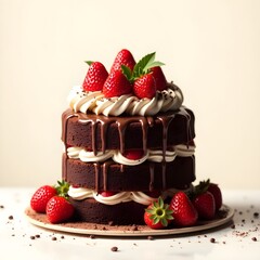 Chocolate birthday cake with strawberries
