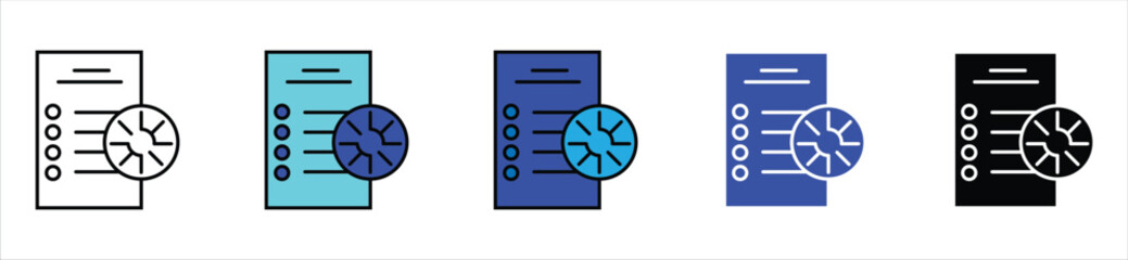 Data Report Icon Set – Document with Pie Chart for Analysis and Statistics