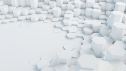 Hexagonal technology abstract background. White futuristic hexagon honeycomb. 3d illustration