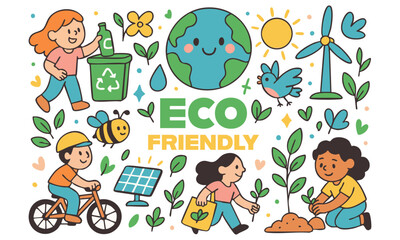 Kids' Eco-Friendly Living. Sustainable Planet Protection Illustration