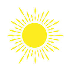 Yellow sun icon in flat design isolated on white