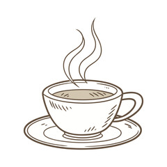 Hot steaming coffee in a brown mug with a saucer, a perfect breakfast beverage symbol