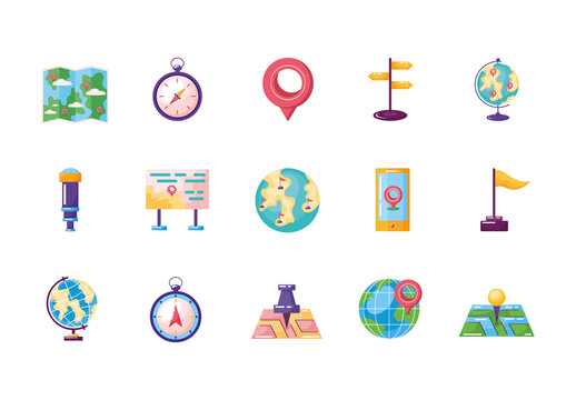 Colorful Navigation Travel Location Icons Set