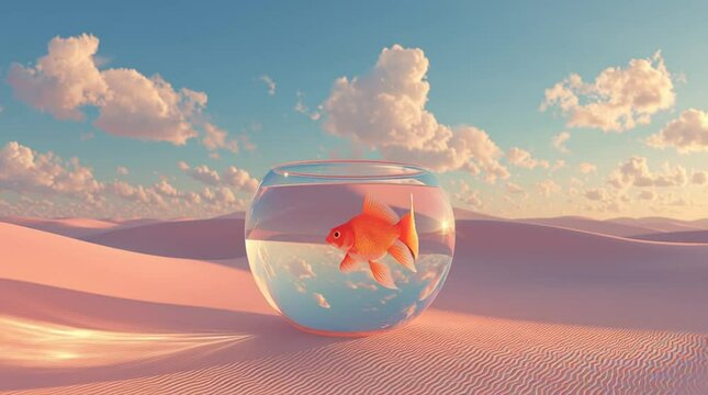 Goldfish in Glass Bowl on Pastel Desert &ndash; Hyper‑Real Summer Dream