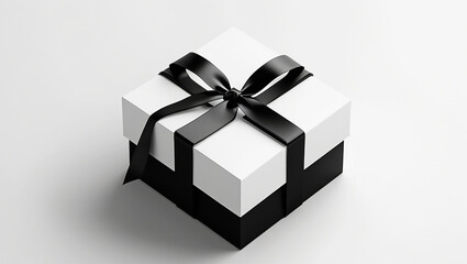 Elegant Black and White Gift Box with Satin Ribbon Perfect for Special Occasions