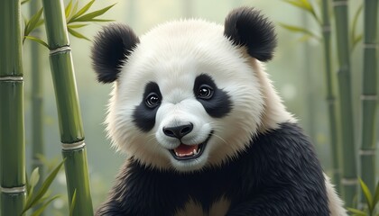 Panda Bear in Bamboo Forest