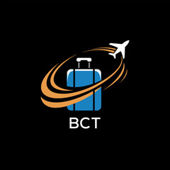 Fototapeta premium Creative Travel Logo Design with Suitcase and Airplane Icon – BCT Travel Brand Concept 