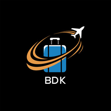 Creative Travel Logo Design with Suitcase and Airplane Icon &ndash; BDK Travel Brand Concept
